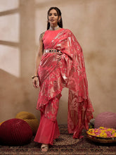 Pre-Draped Sarree With Blouse In Coral Color